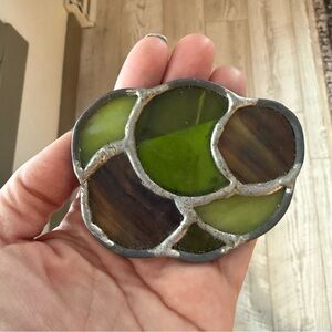 VINTAGE 1970'S ARTISAN CRAFTED STAINED GLASS BELT BUCKLE Green Unique Handmade